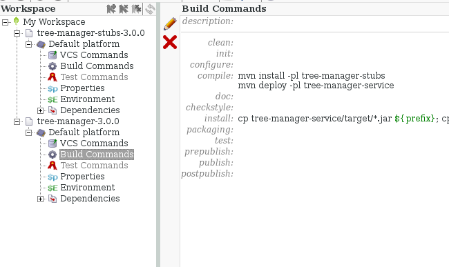 Example of service build commands